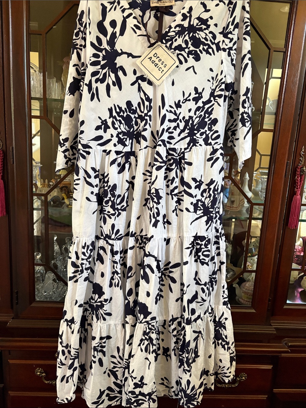 Dress Addict White Dress with Navy Floral Print